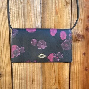 Coach Black and Purple Floral Crossbody Bag Clutch Wallet Purse